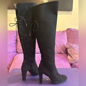 Stuart Weitzman LaceMeUp Over-the-Knee Black Suede Boots